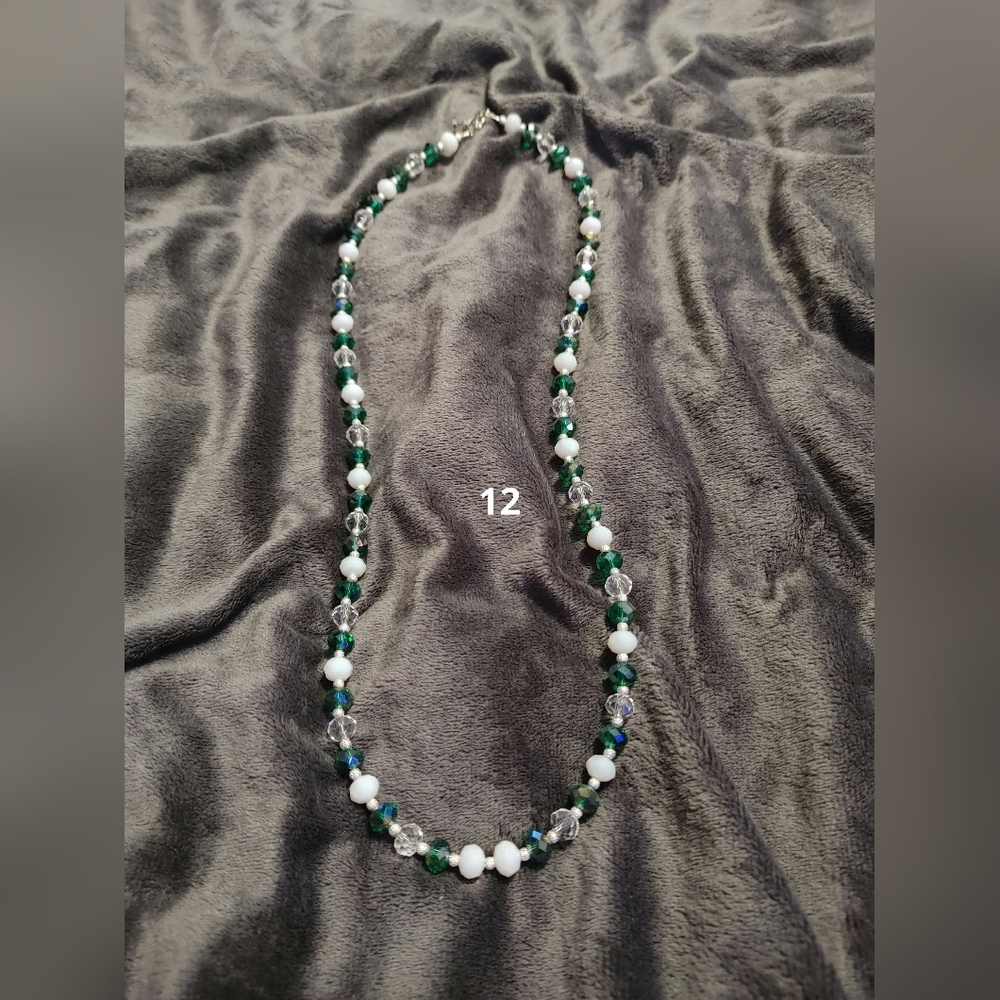 Elegant Green and White Beaded Necklace